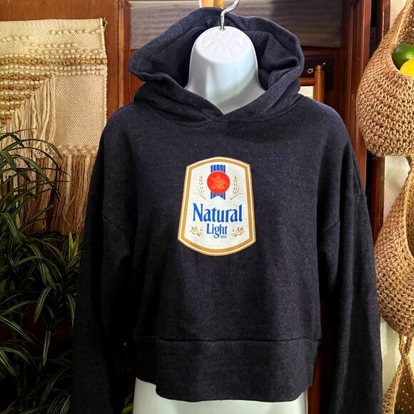 Vintage Y2K Natty Light Crop Hoodie M/L Retro Beer Logo Pullover Natural Light - Picture 6 of 7